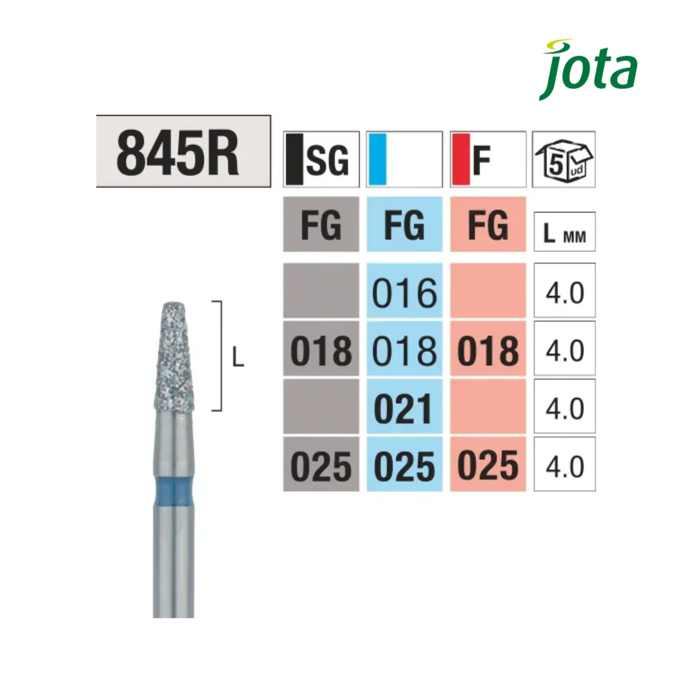 Fresa 845R de Diamante Forma Lanza Hombro (5uds) - Jota Fresa-845R-de-Diamante-Forma-Lanza-Hombro-5uds-Jota